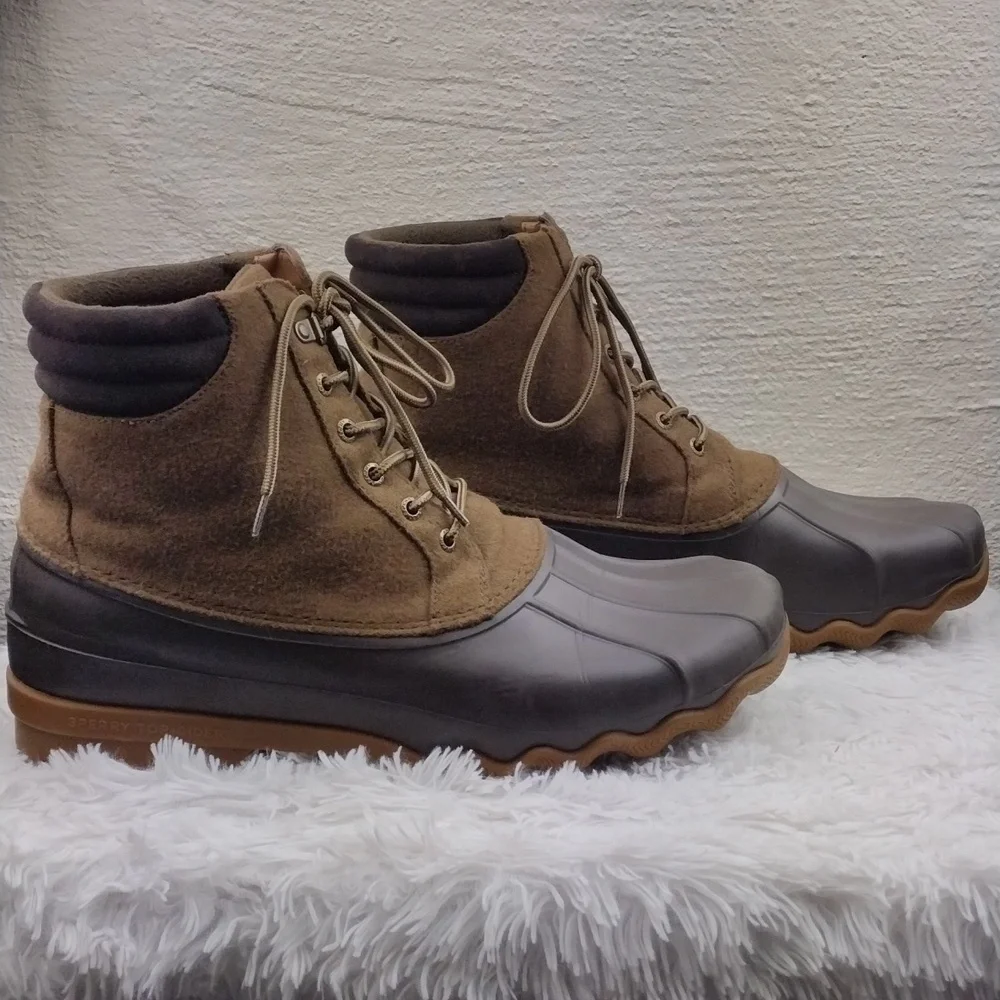 Sperry Top-Siders Avenue Olive Green Wool Blend Rubber Upper Lace Up Duck Boot